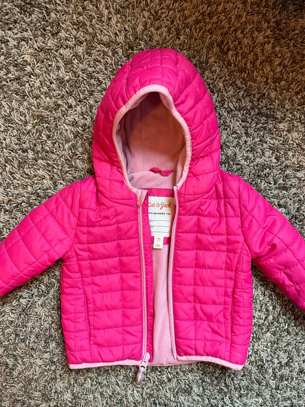 Cat & Jack Bright Pink Quilted Hooded Puffer Jacket